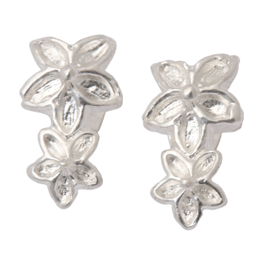 Sandblasted Sterling Silver Frangipani Button Earrings - Delightful Frangipani