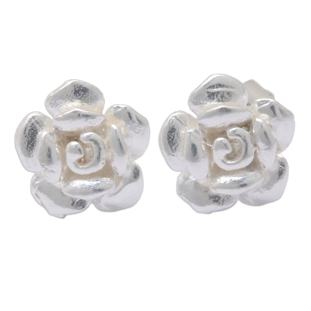 Sterling Silver Floral Stud Earrings with Sandblasted Finish - Blooming Glam