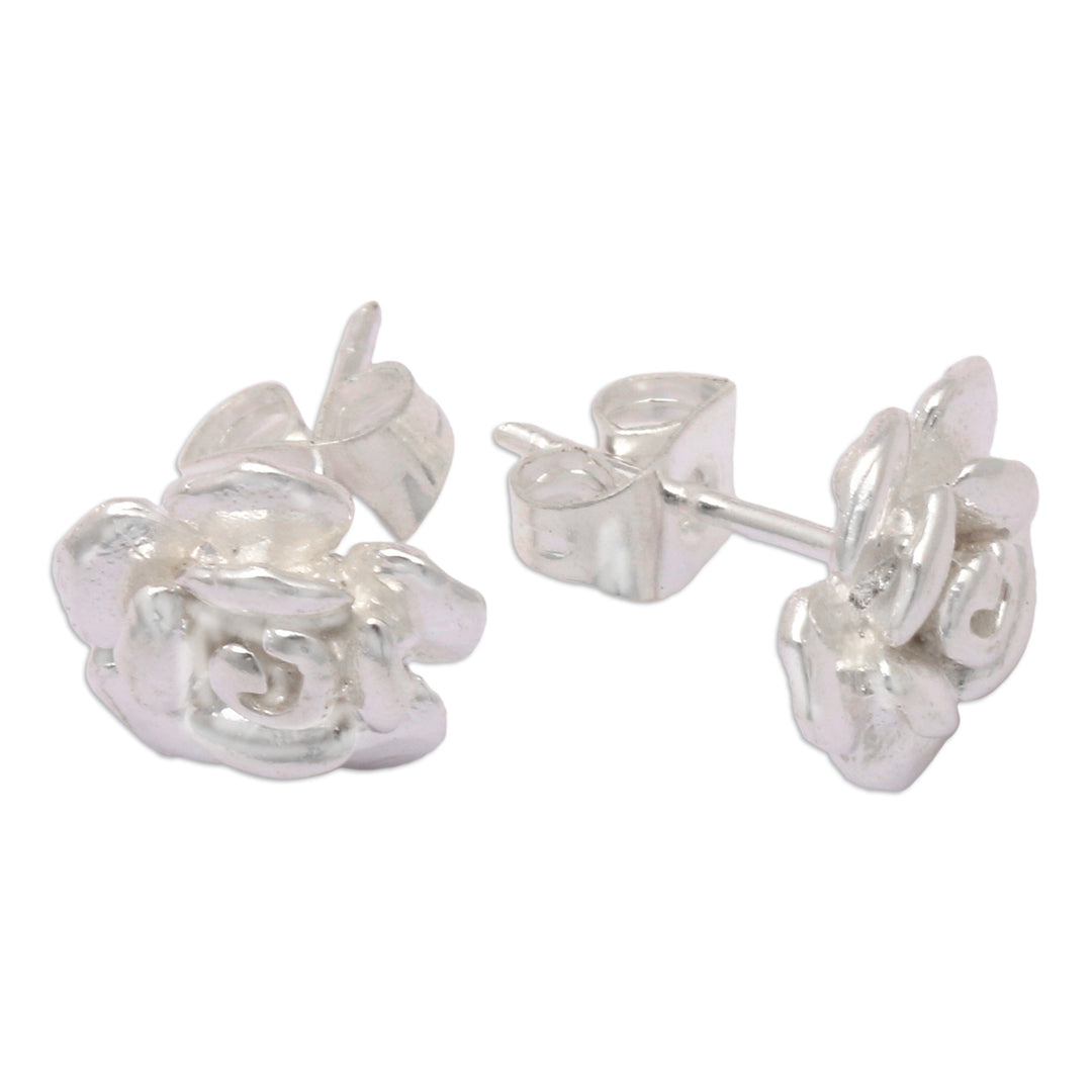 Sterling Silver Floral Stud Earrings with Sandblasted Finish - Blooming Glam