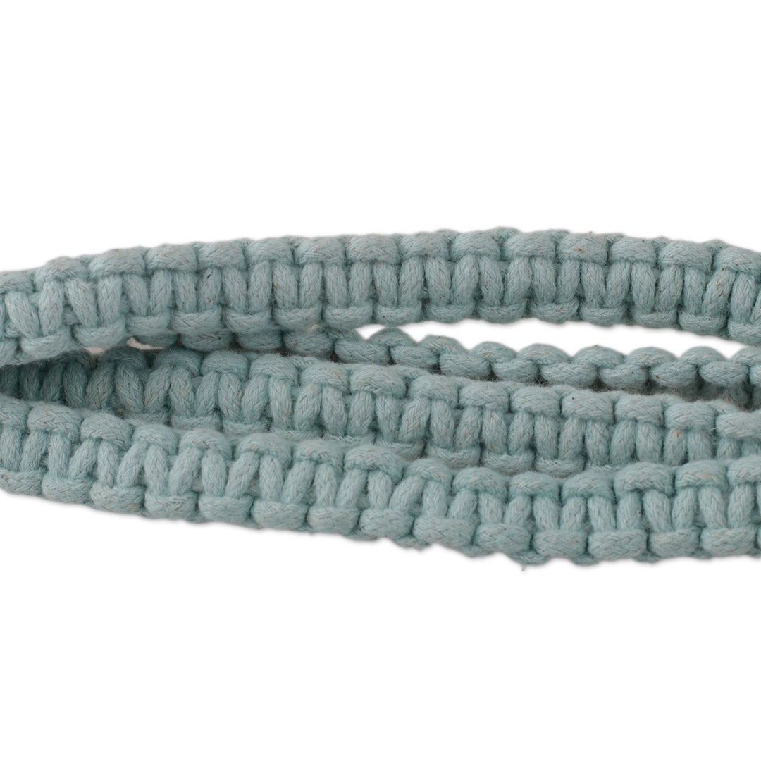 Handwoven Blue Macrame Cotton Hanging Planter with Wood Ring - Blue Element