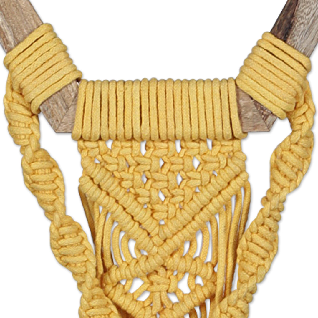 Handwoven Hexagon Yellow Macrame Cotton Wall Hanging - Successful Harmony
