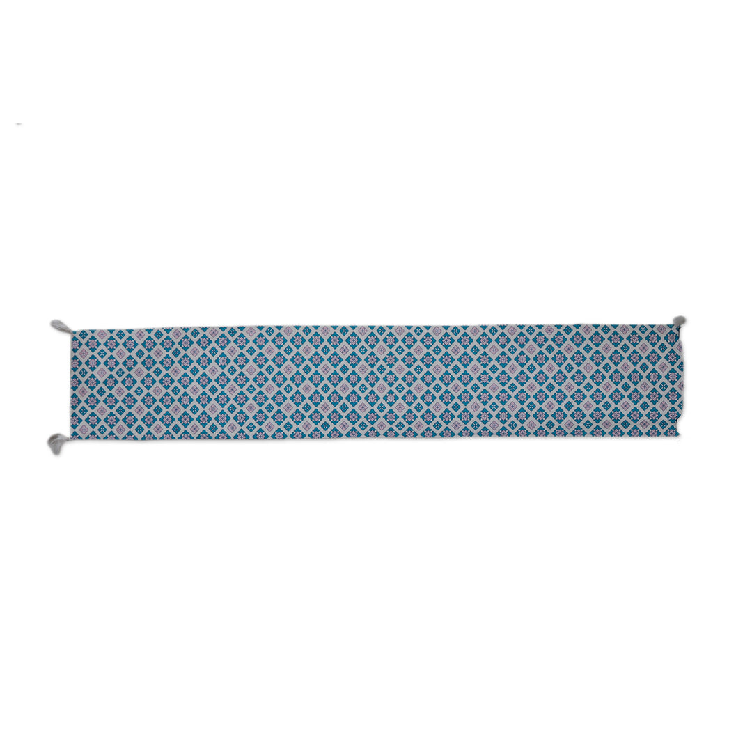 Moroccan Patterned Blue and Pink Cotton Table Runner - Moroccan Delights