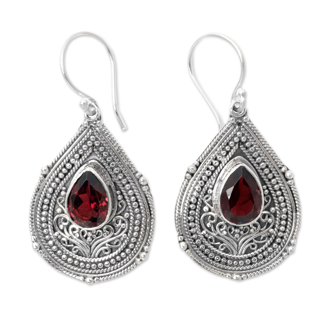 Teardrop Sterling Silver Dangle Earrings with Garnet Stone - Princess Palace in Red