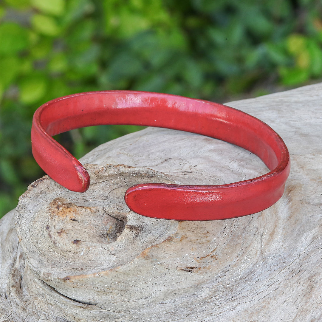 Handcrafted Modern Leather Cuff Bracelet in Red - Simply Passionate