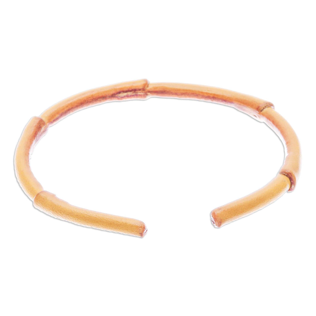 Bamboo-Inspired Adjustable Yellow Leather Cuff Bracelet - Joyous Bamboo