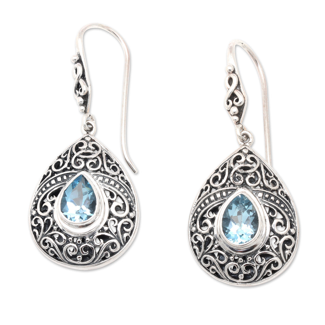 Traditional Two-Carat Faceted Blue Topaz Dangle Earrings - Regal Paradise in Blue