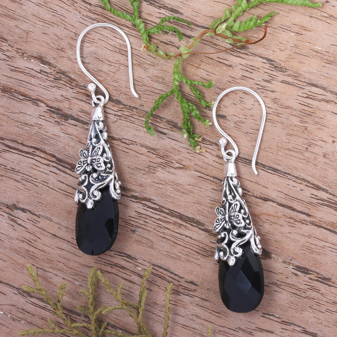 Traditional Dragonfly-Themed 5-Carat Onyx Dangle Earrings - Magic in the Dark