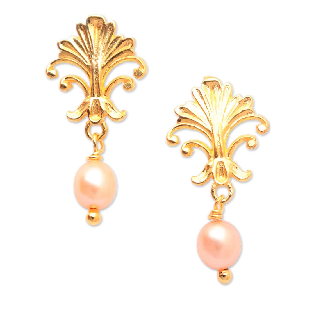Baroque-Inspired 18k Gold-Plated Peach Pearl Dangle Earrings - Romantic Tree
