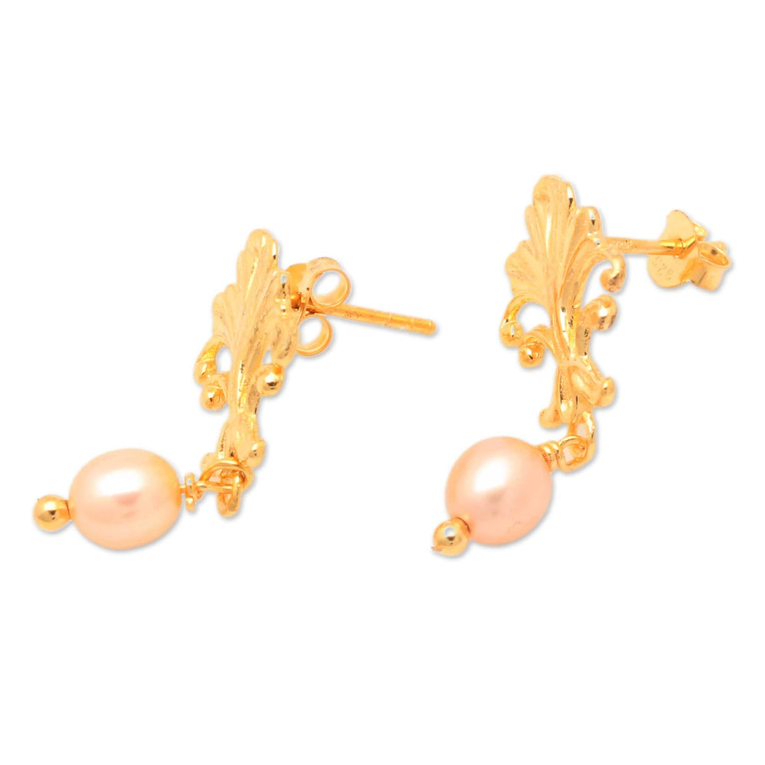 Baroque-Inspired 18k Gold-Plated Peach Pearl Dangle Earrings - Romantic Tree