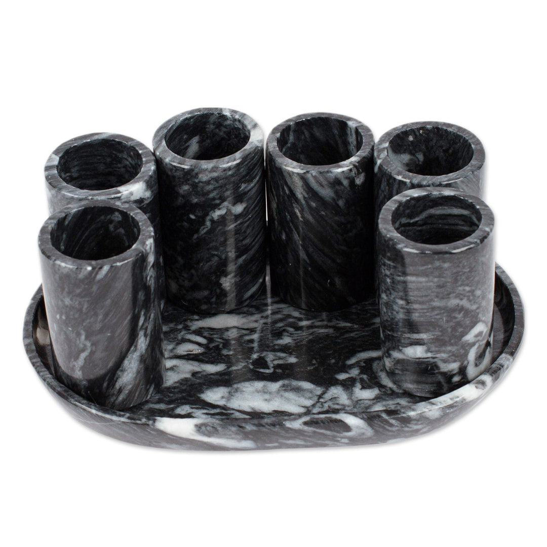 Set of 6 Modern Black Natural Onyx Tequila Glasses - Night Modernity