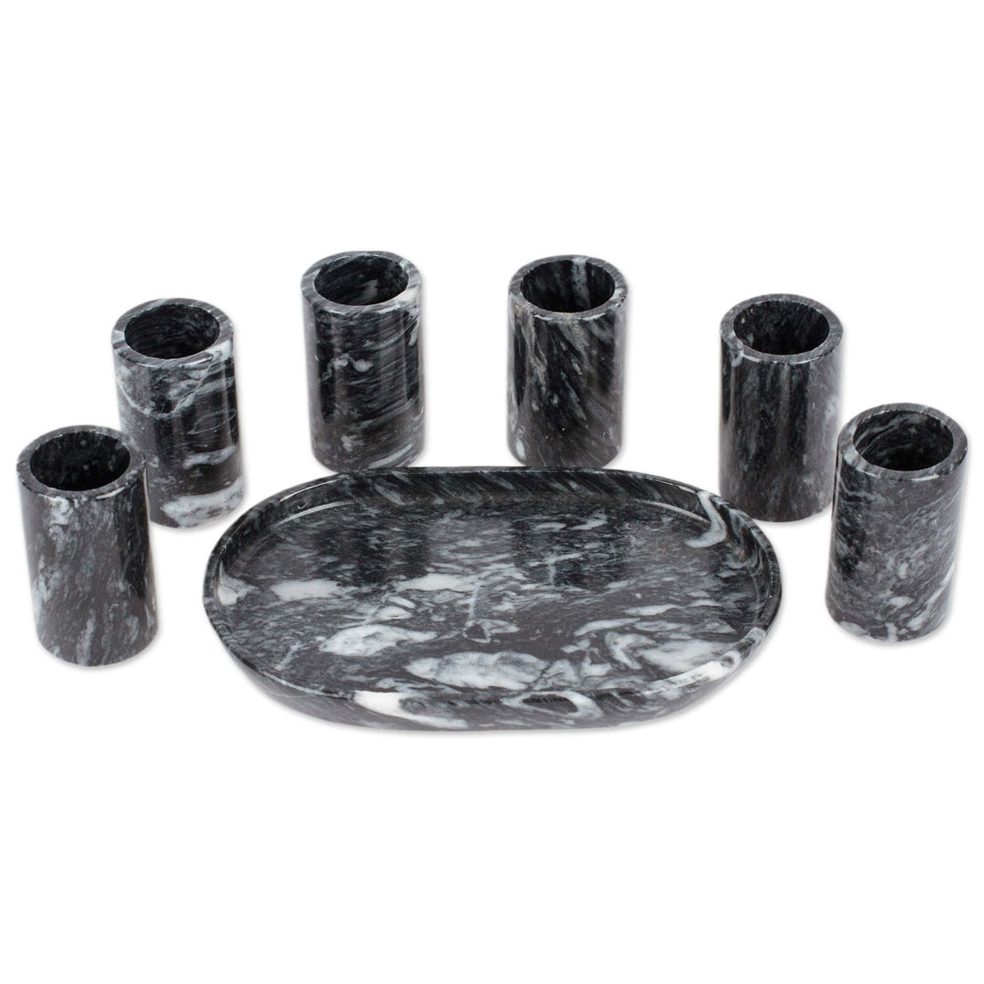 Set of 6 Modern Black Natural Onyx Tequila Glasses - Night Modernity