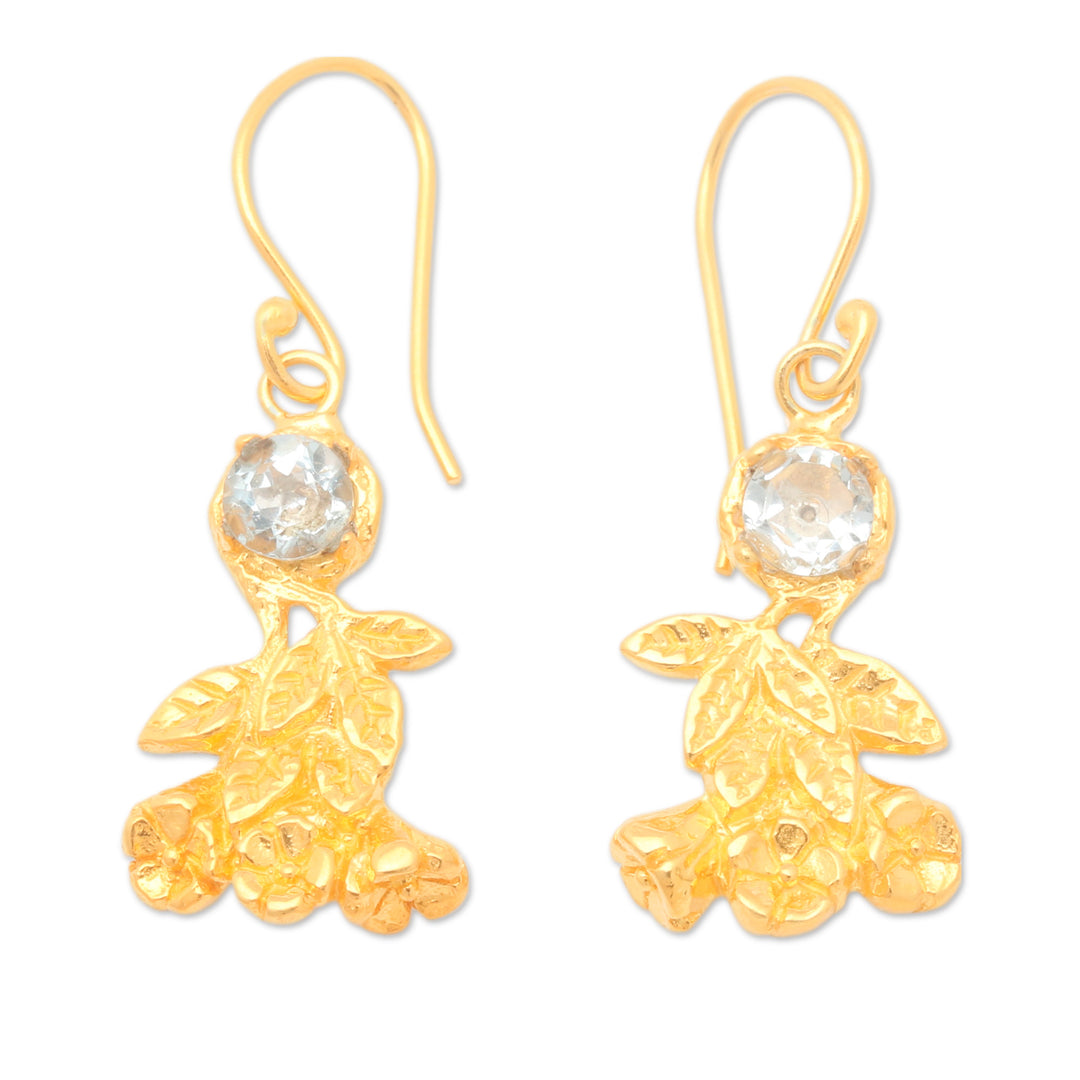 Leaf-Themed 22k Gold-Plated 1-Carat Topaz Dangle Earrings - Leaf Victory