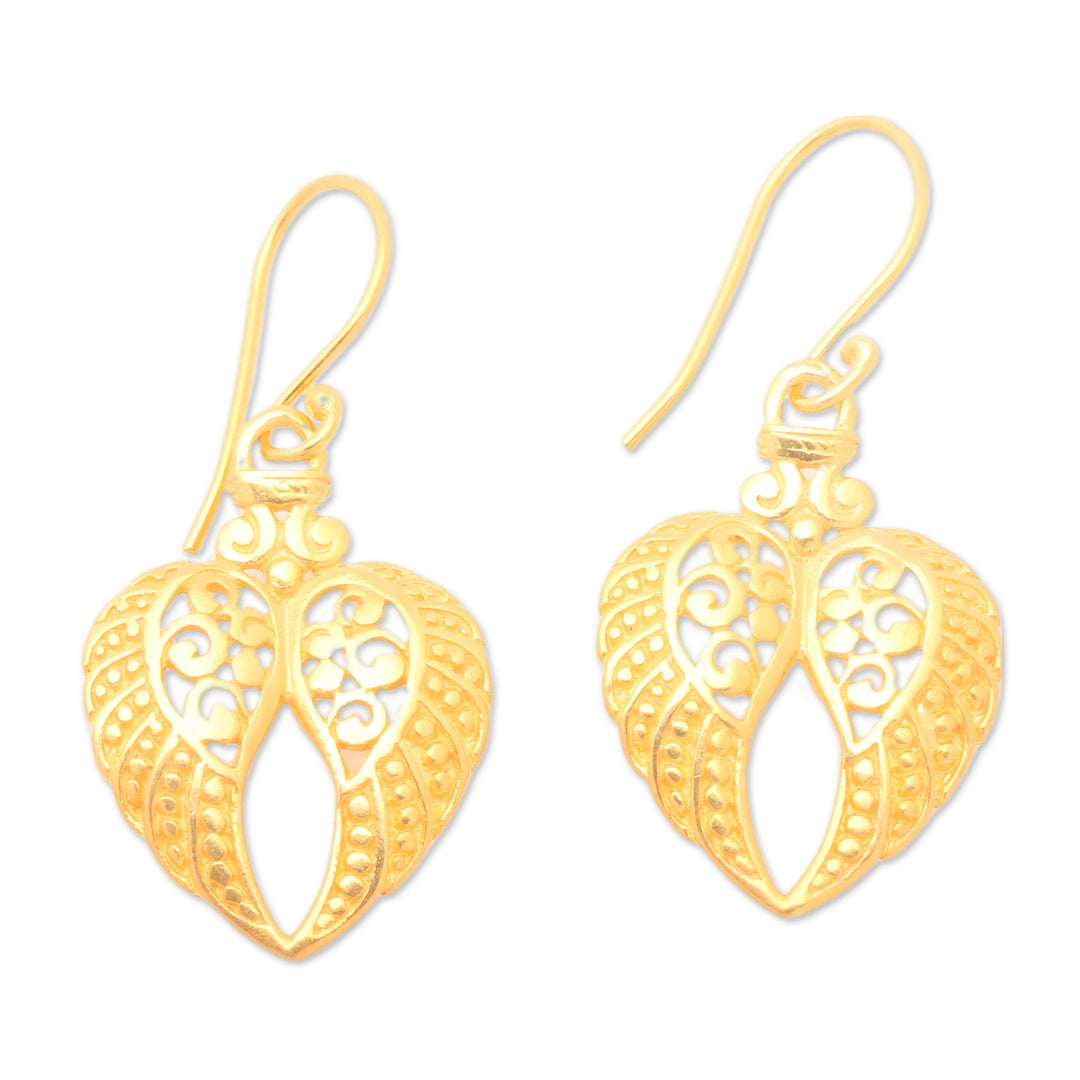 Traditional Angel-Themed 22k Gold-Plated Dangle Earrings - Angelic Flight