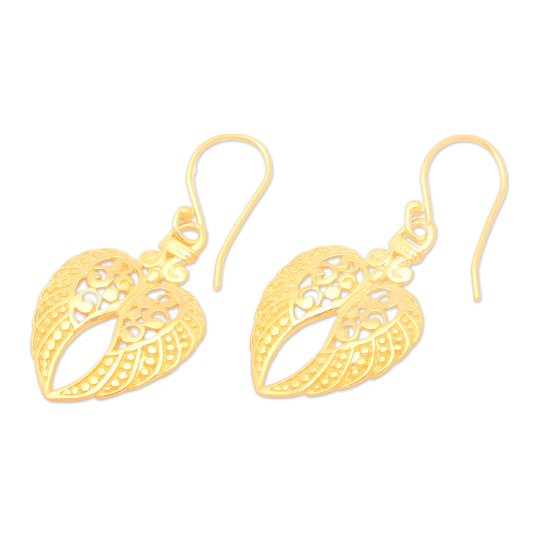 Traditional Angel-Themed 22k Gold-Plated Dangle Earrings - Angelic Flight