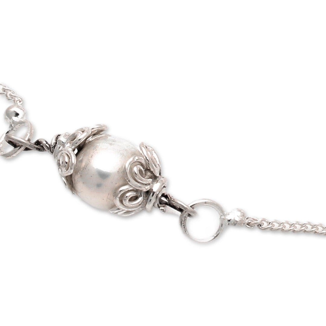 Polished Floral Grey Cultured Pearl Pendant Bracelet - Only You & Me