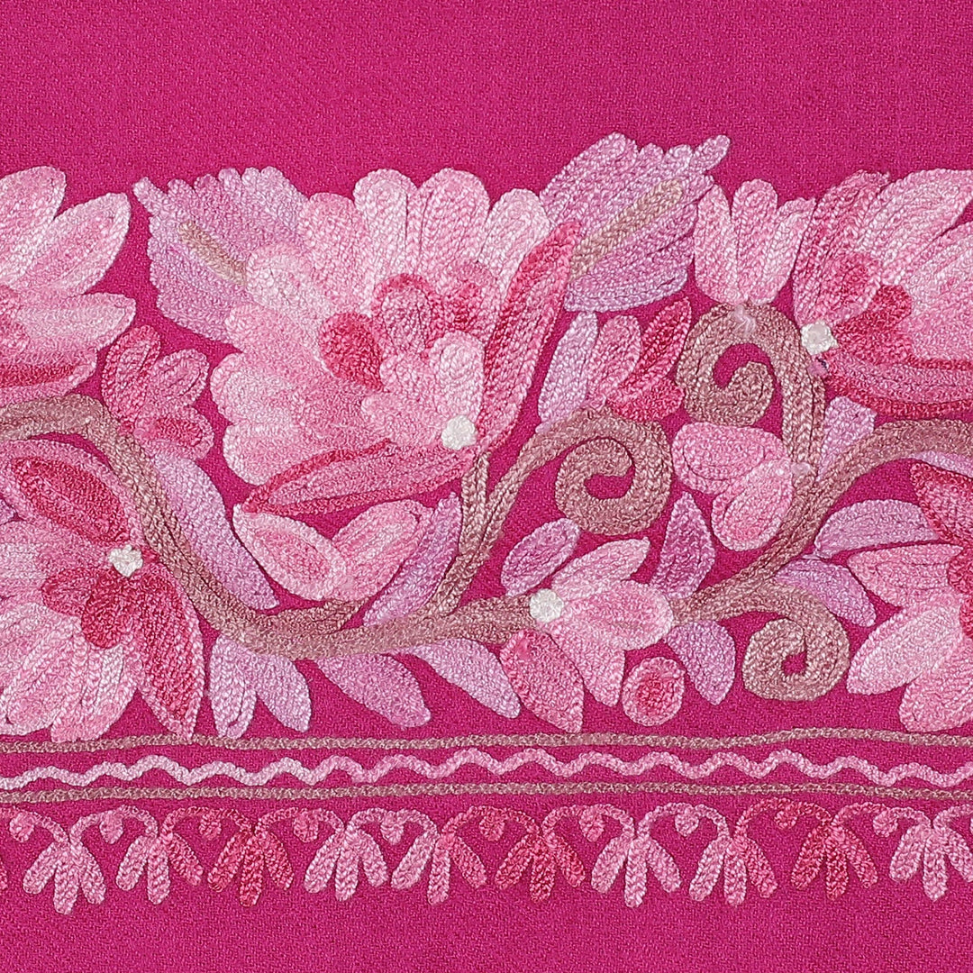 Floral Handwoven Wool and Rayon Embroidered Carmine Shawl - Garden of Carmine