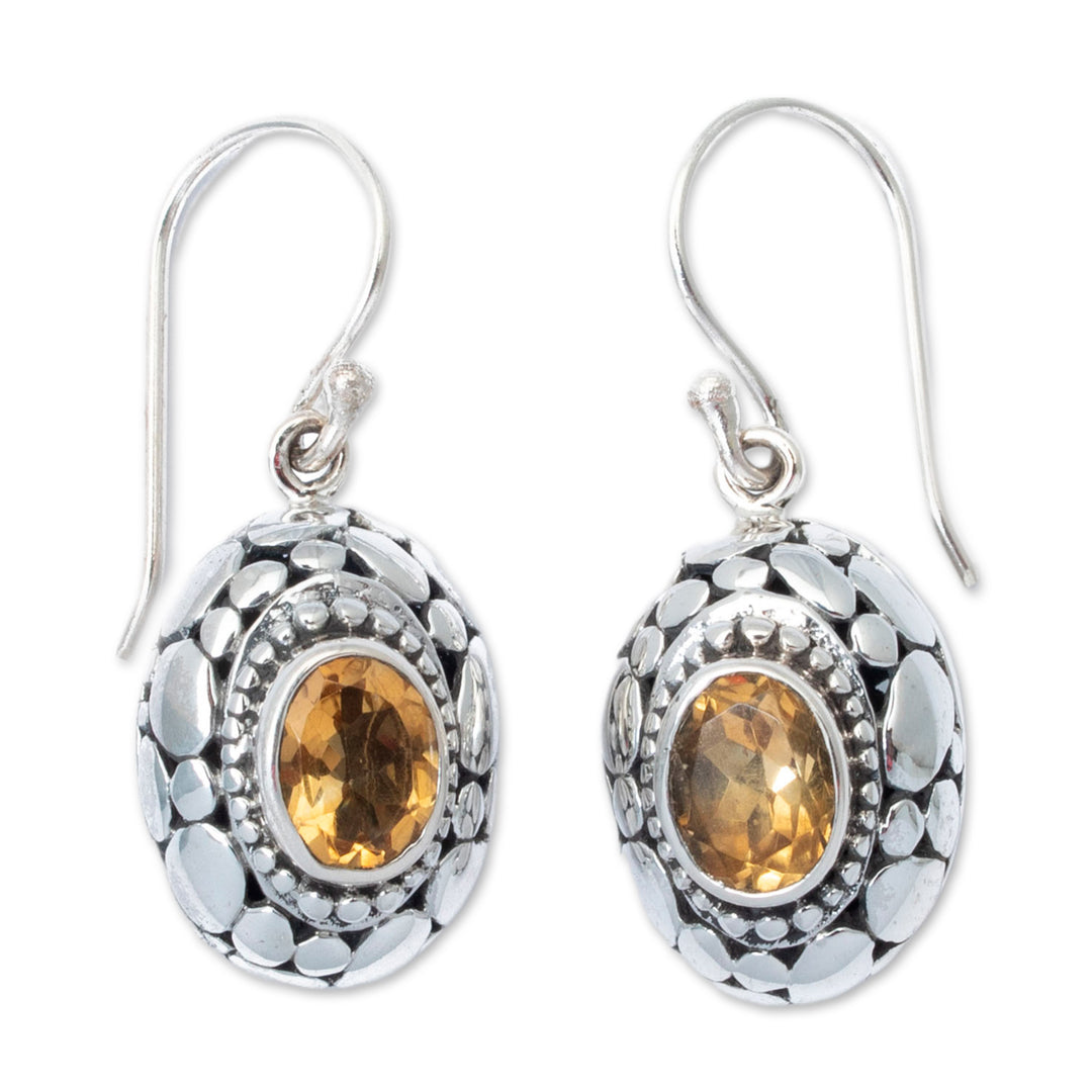 Sterling Silver Dangle Earrings with Oval Citrine Gemstones - Wonderful Yellow