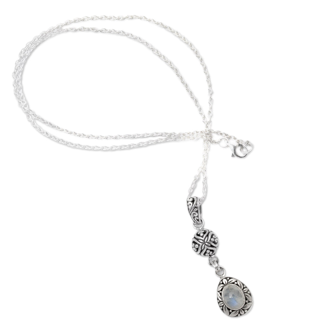 Leafy Sterling Silver Rainbow Moonstone Pendant Necklace - Harmonious Summer