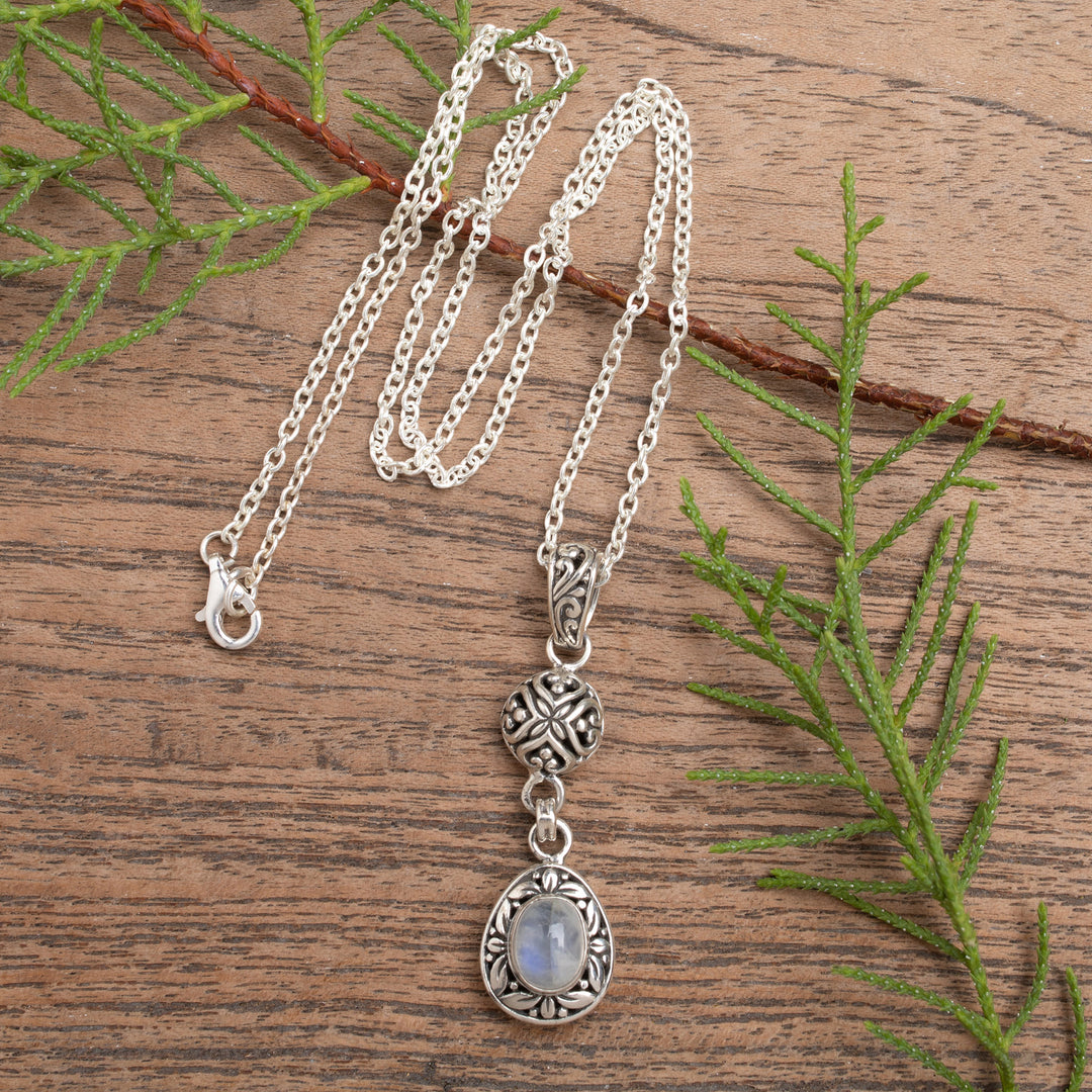 Leafy Sterling Silver Rainbow Moonstone Pendant Necklace - Harmonious Summer