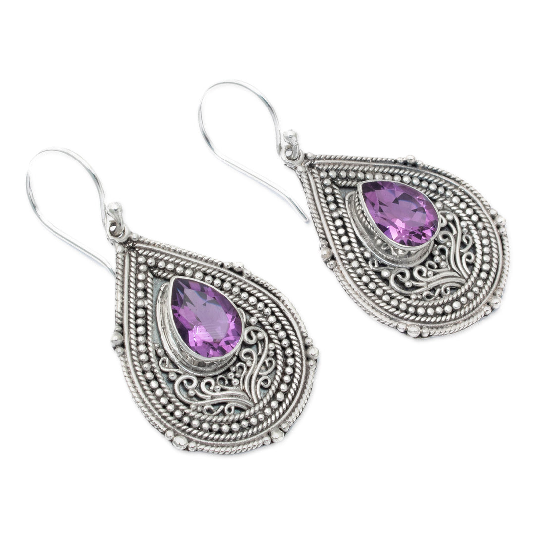 Teardrop Sterling Silver Dangle Earrings with Amethyst Gems - Princess Palace in Purple