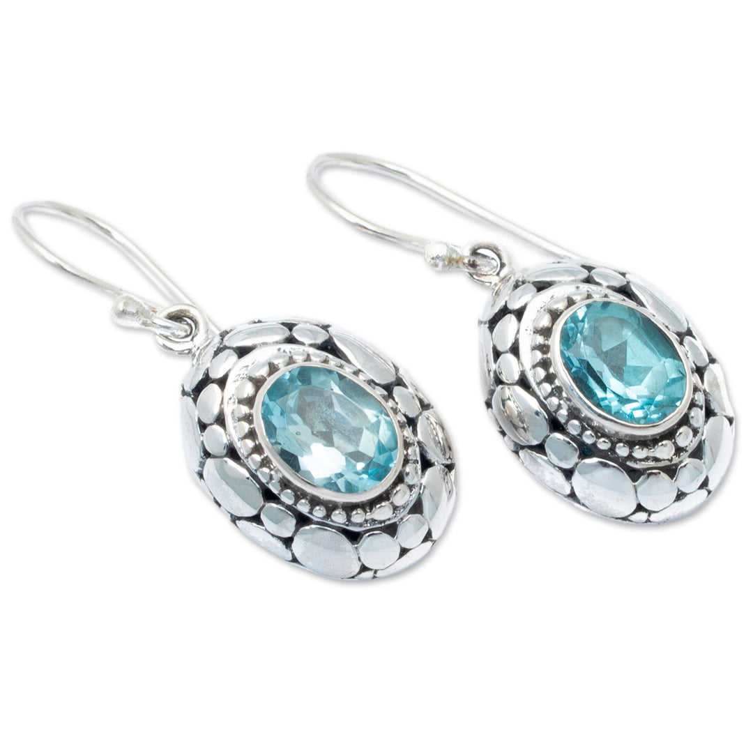 Sterling Silver Dangle Earrings with Oval Blue Topaz Jewels - Wonderful Sky Blue