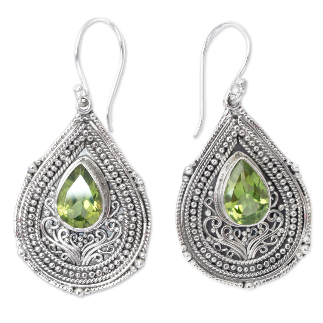 Teardrop Sterling Silver Dangle Earrings with Peridot Gems - Princess Palace in Green