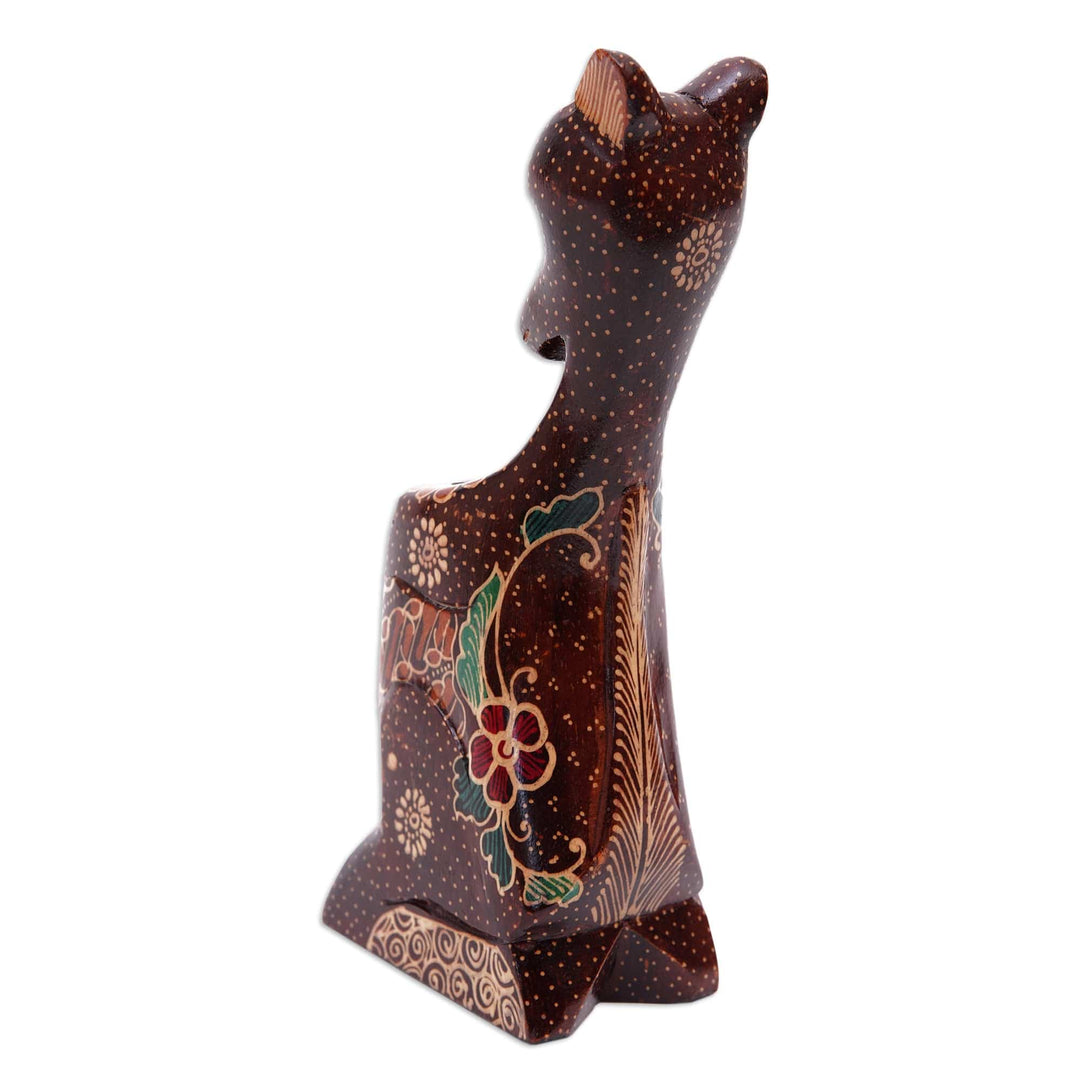 Handcrafted Batik-Painted Kangaroo Pule Wood Pencil Holder - Mother Kangaroo