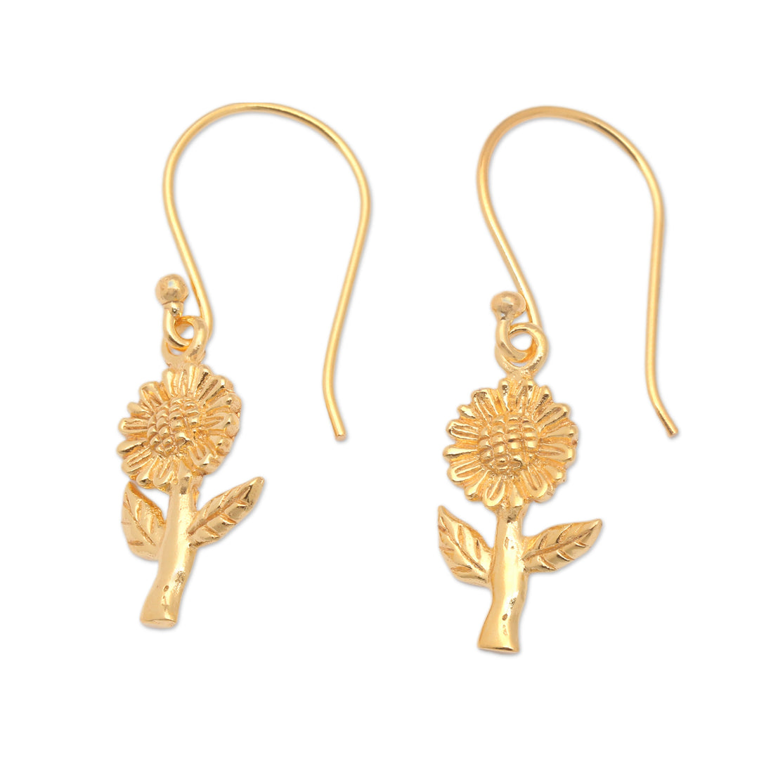 Polished 18k Gold-Plated Sunflower Dangle Earrings - Golden Adoration