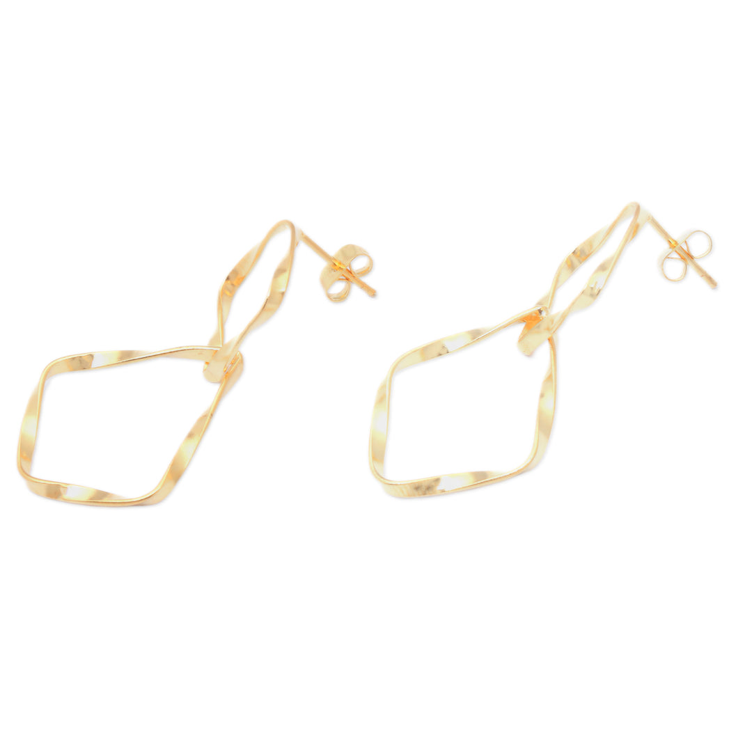 Polished Modern 18k Gold-Plated Dangle Earrings from Bali - Twists of Triumph