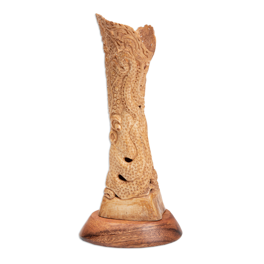 Hand-Carved Nature-Themed Octopus Sculpture with Wood Base - Pacific Octopus