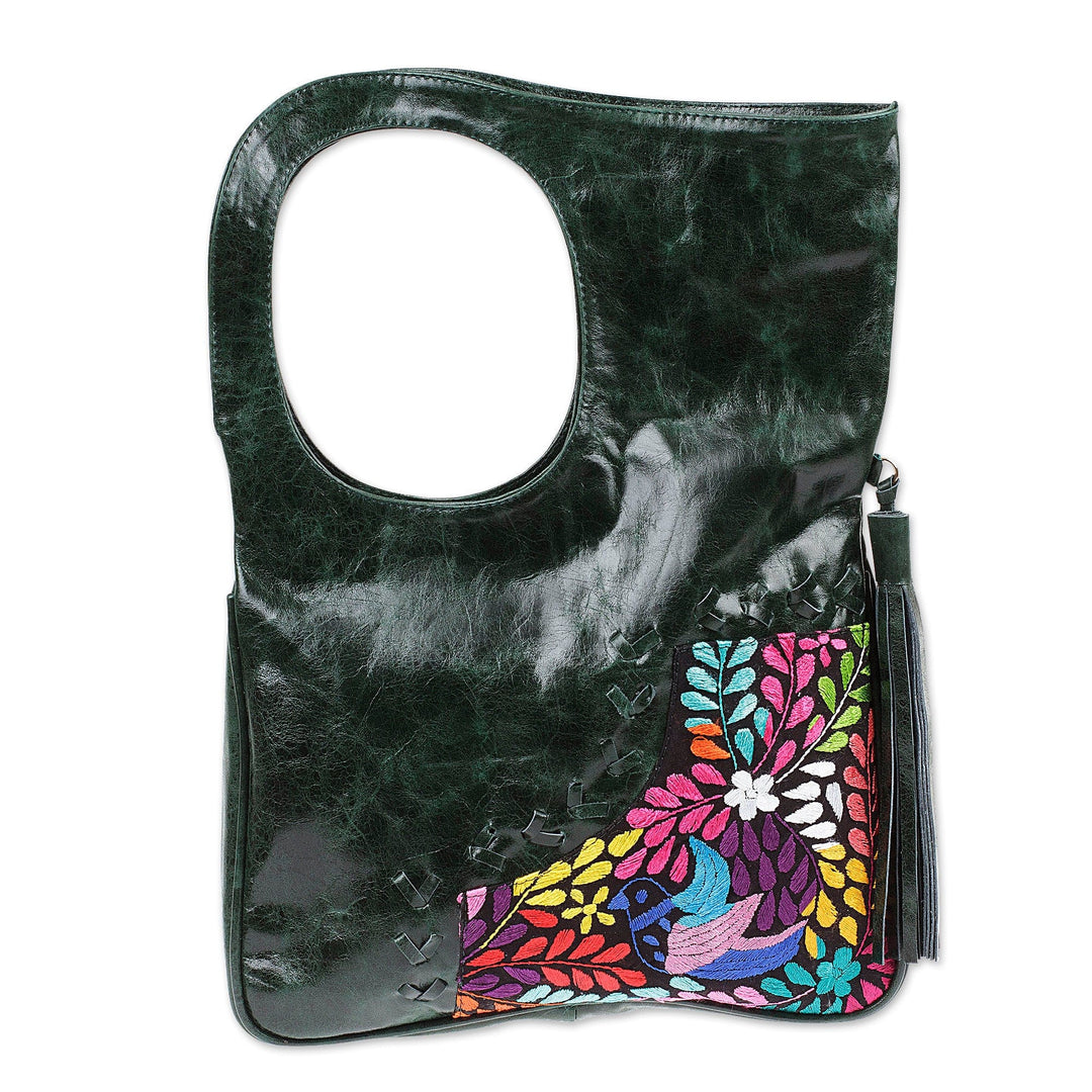 Modern Leather Handbag with Colorful Hummingbird Details - Hummingbird Future
