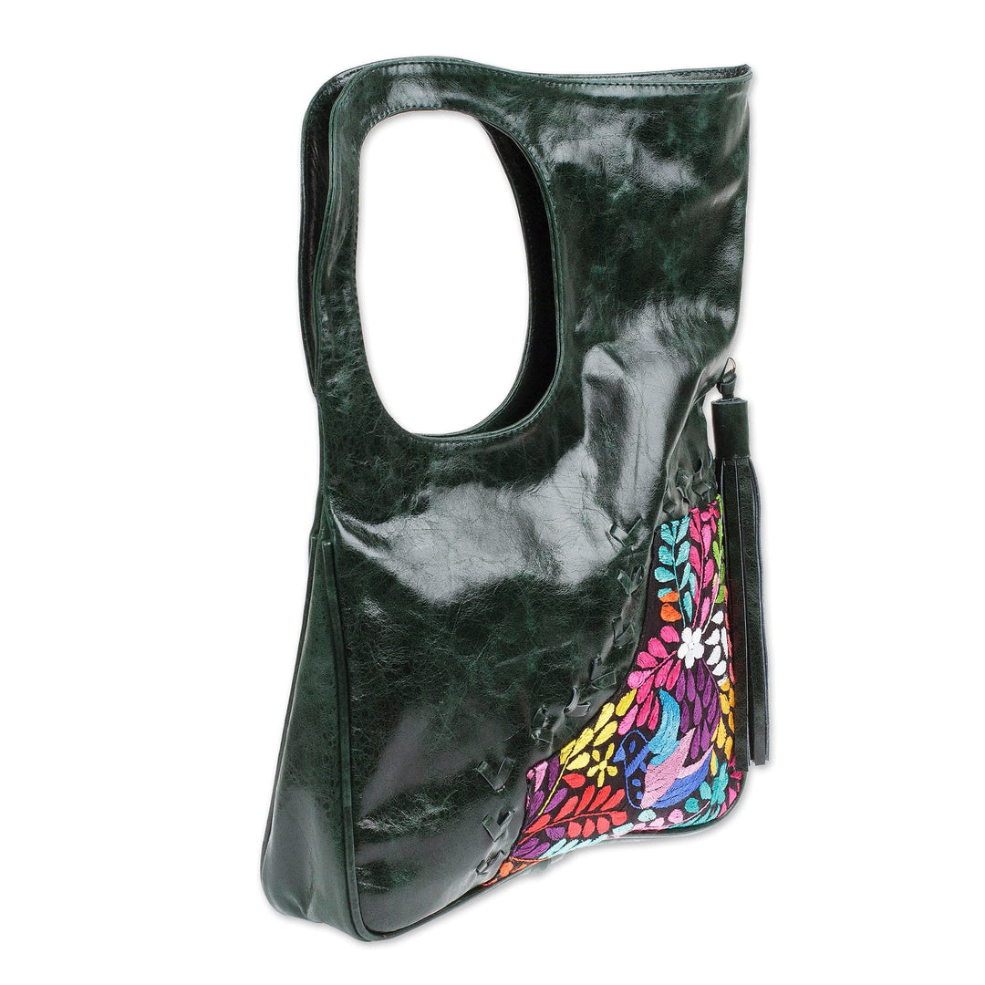 Modern Leather Handbag with Colorful Hummingbird Details - Hummingbird Future