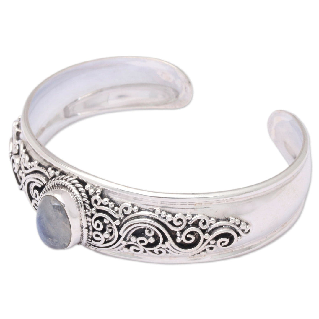 Classic Natural Rainbow Moonstone Cuff Bracelet - Swirly Moon