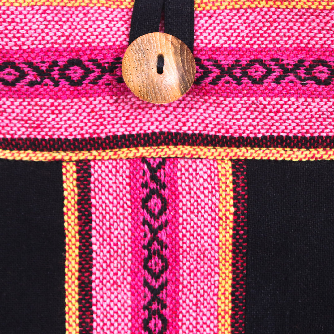 Handcrafted Black and Pink Cotton Shoulder Bag from Thailand - Thai Caprice