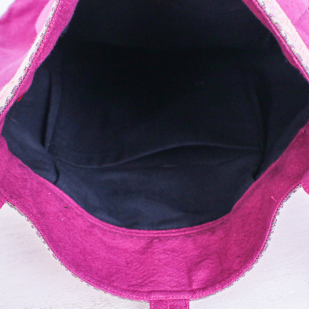 Handcrafted Fuchsia and Pink Cotton Shoulder Bag - Thai Illusion
