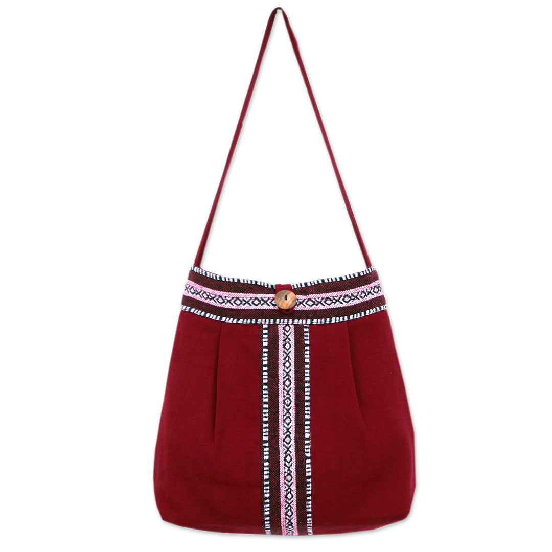 Handcrafted Crimson Cotton Shoulder Bag from Thailand - Thai Romance