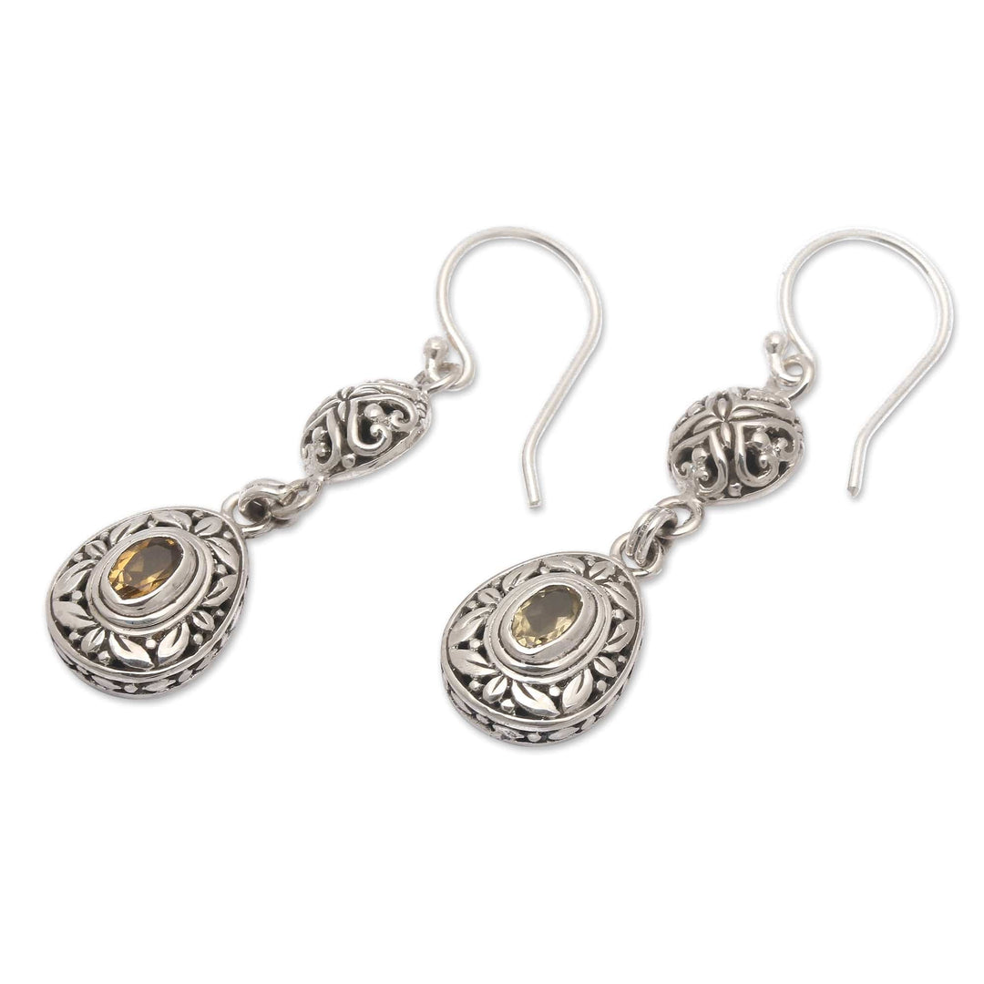 Sterling Silver Citrine Dangle Earrings with Leaf Motifs - Joyous Summer