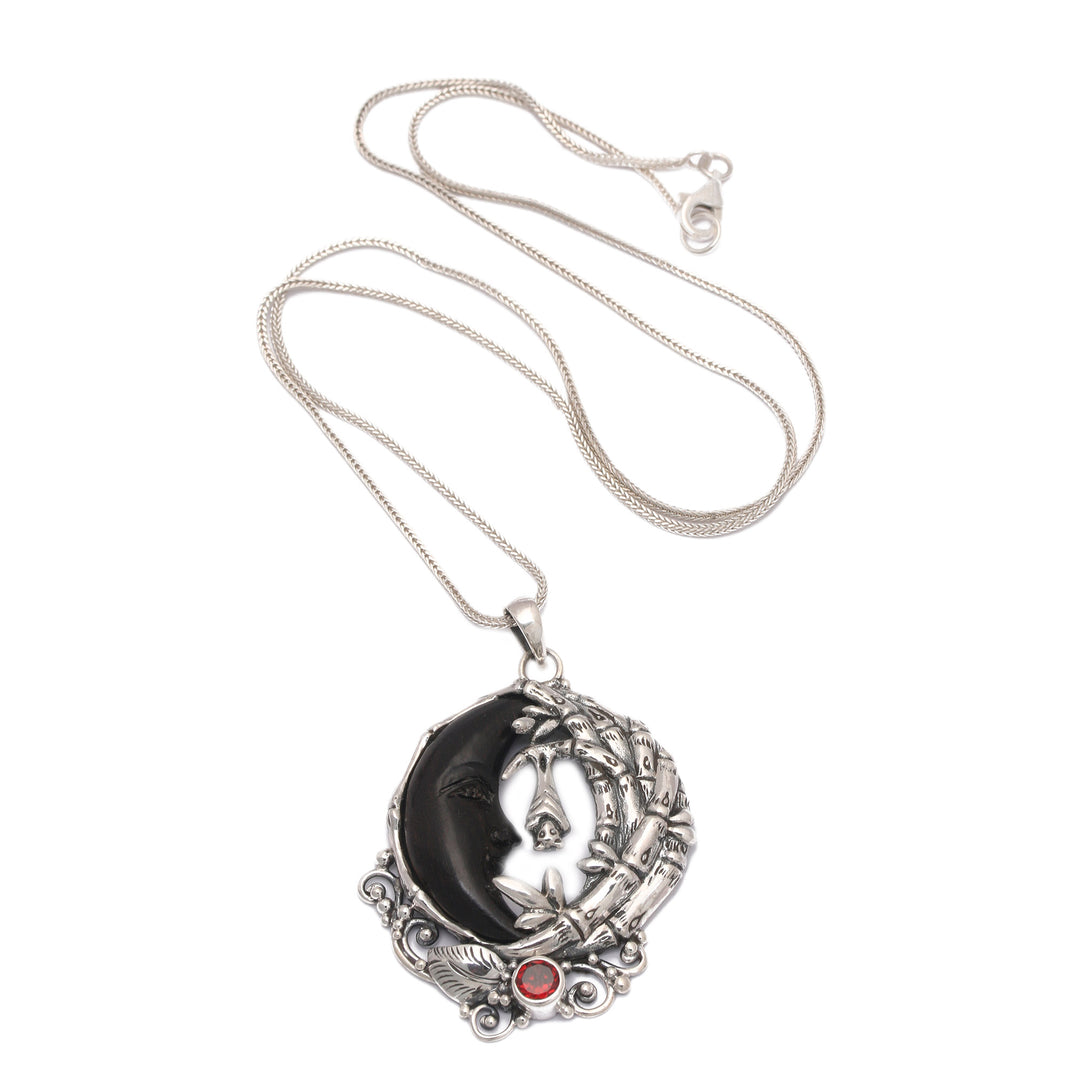 Moon and Nature-Themed Natural Garnet Pendant Necklace - The Night of Lovers
