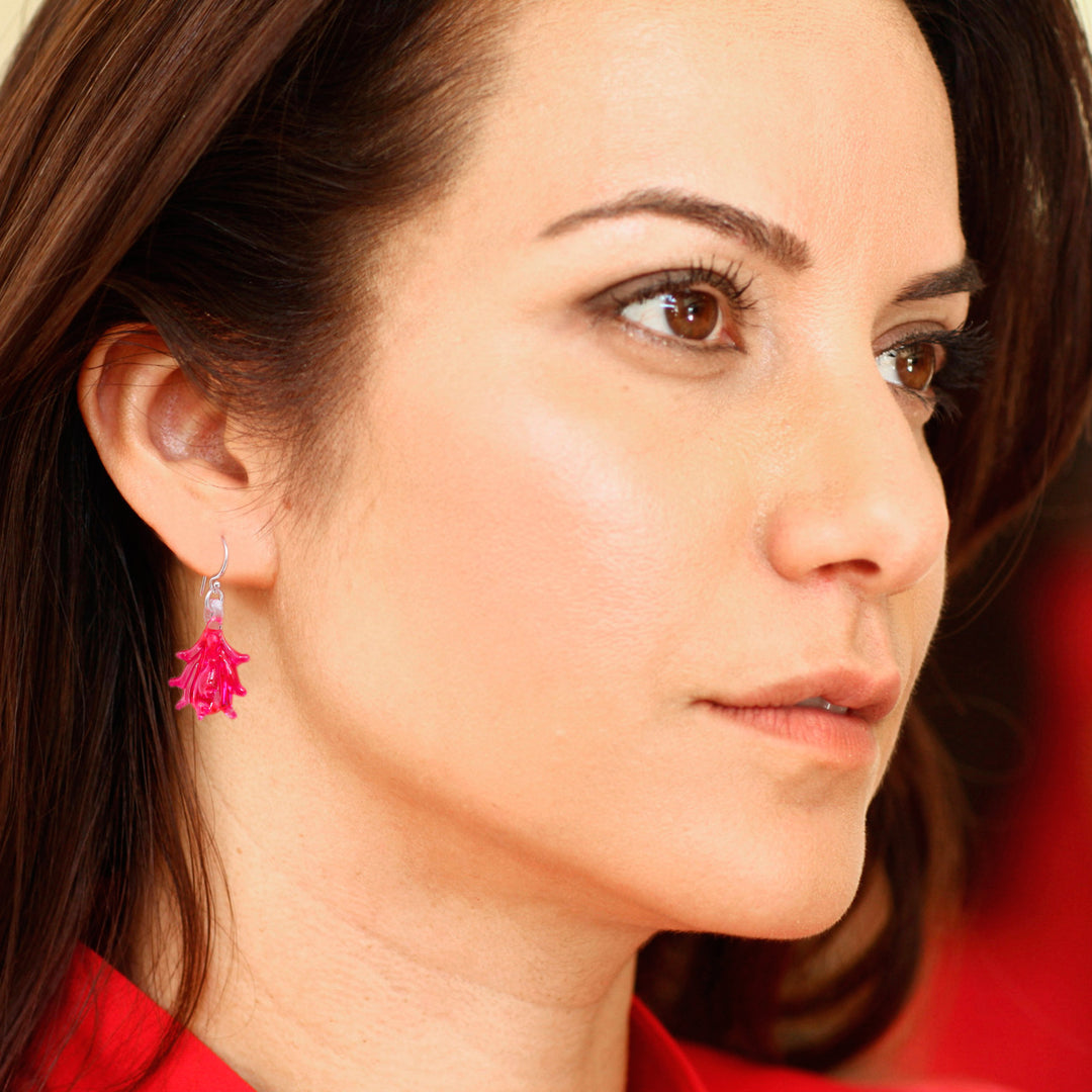 Tree-Inspired Handblown Glass Dangle Earrings in Fuchsia - Fuchsia Tree