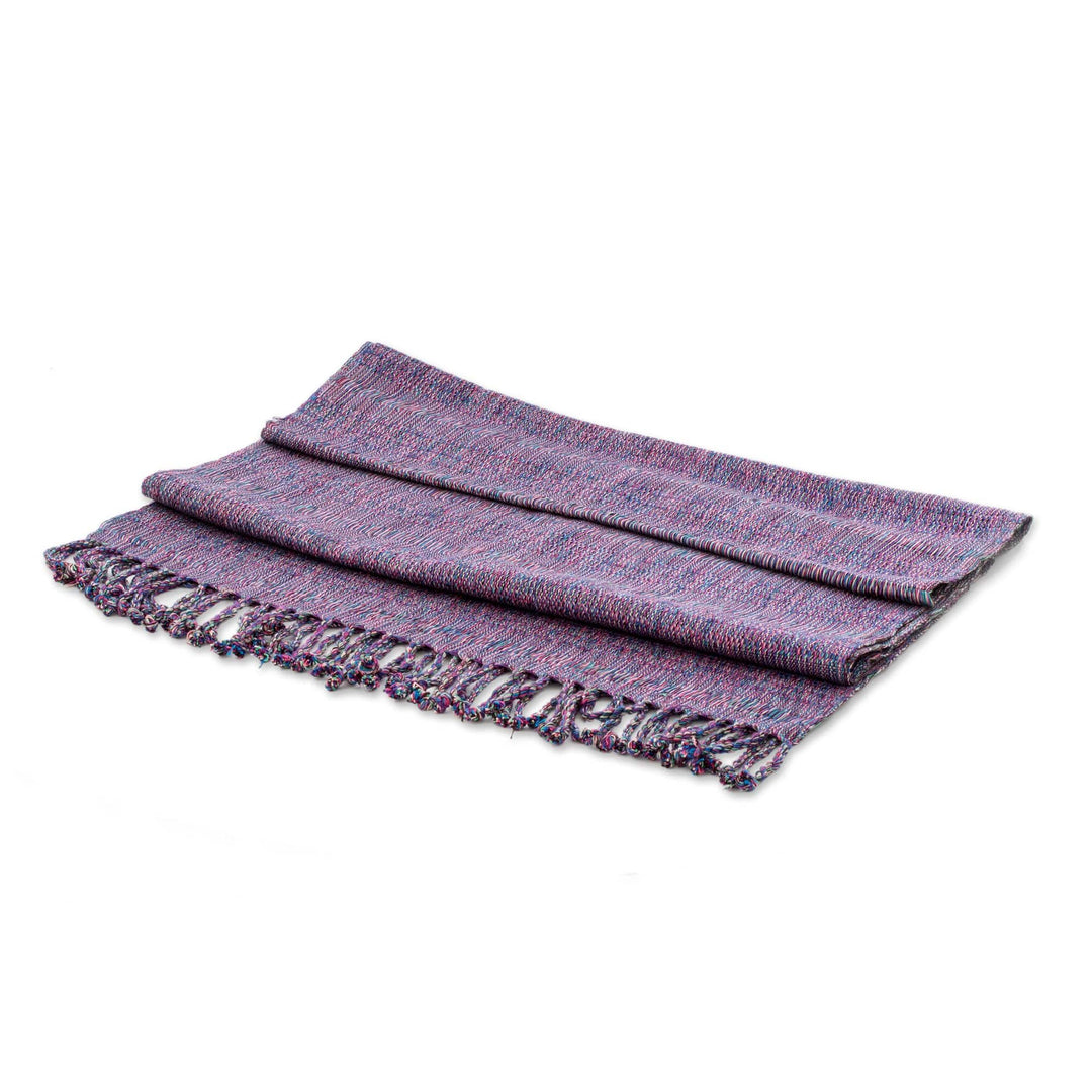 Purple Textured Fringed Cotton Scarf Hand-Woven in Guatemala - Mystic Magenta