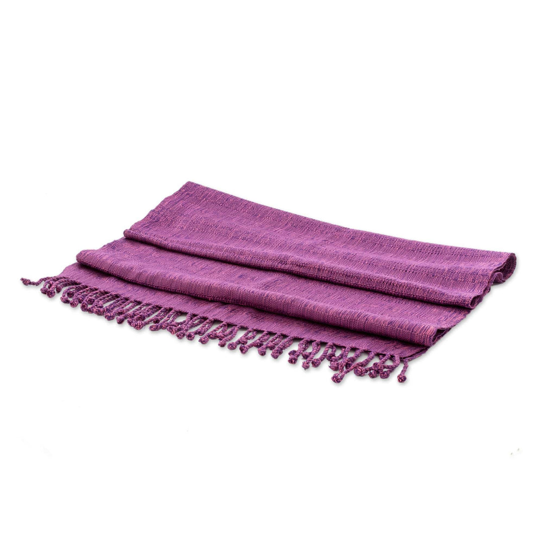 Hand-Woven Textured Fringed Cotton Scarf in Purple and Pink - Purple Serenade