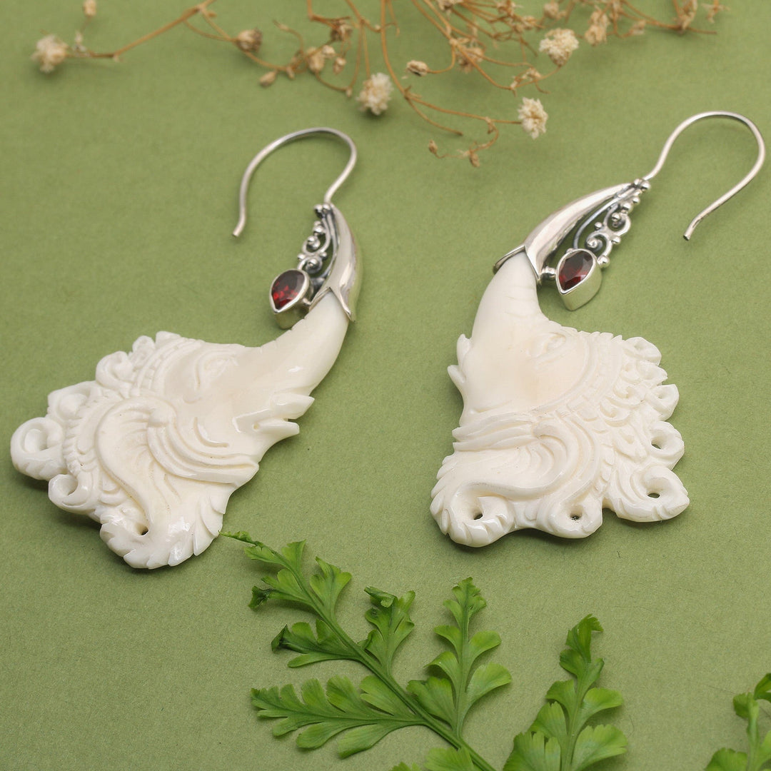 Ganesha-Themed Sterling Silver and Garnet Drop Earrings - Romance by Ganesh
