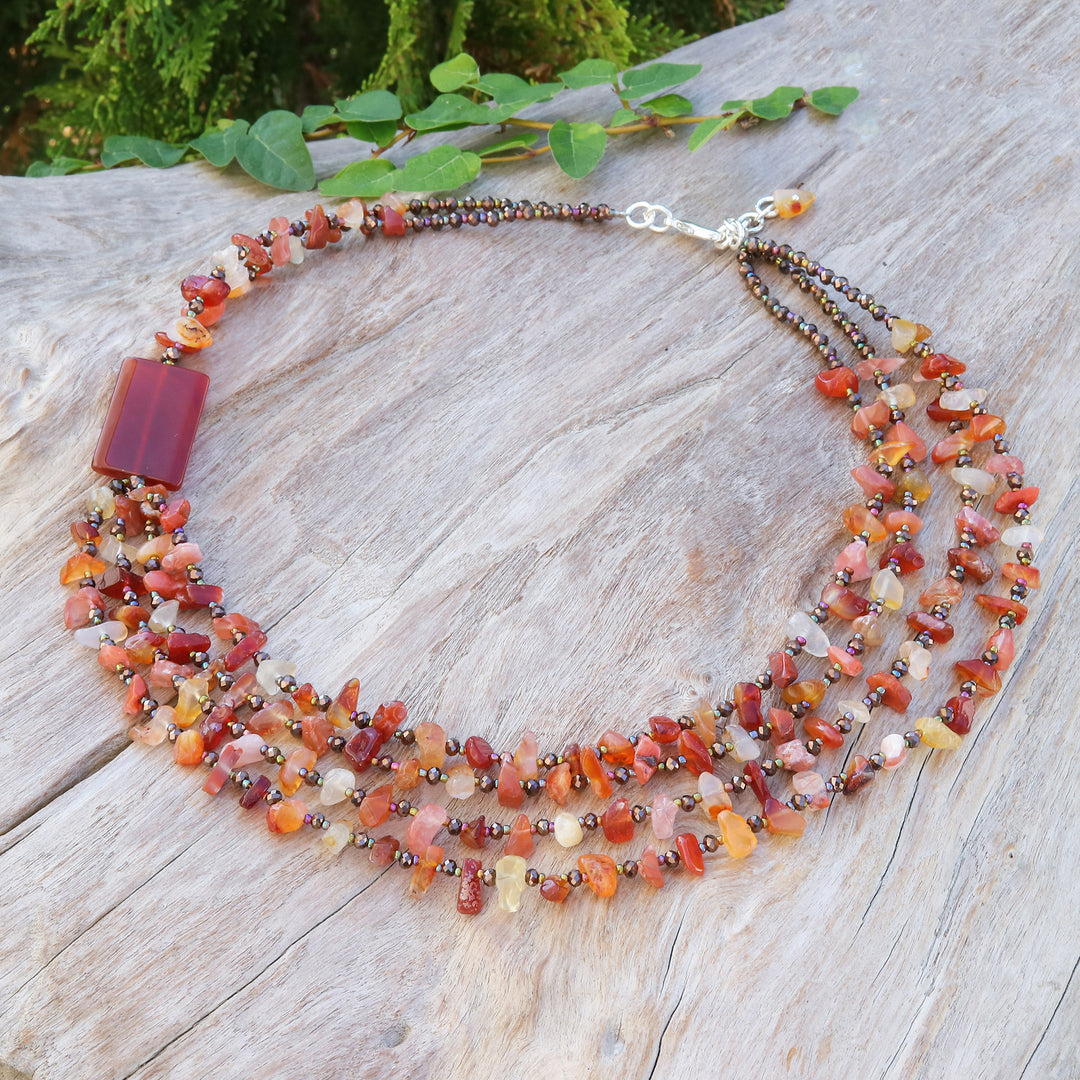Orange Carnelian and Chalcedony Strand Necklace - Window to Courage
