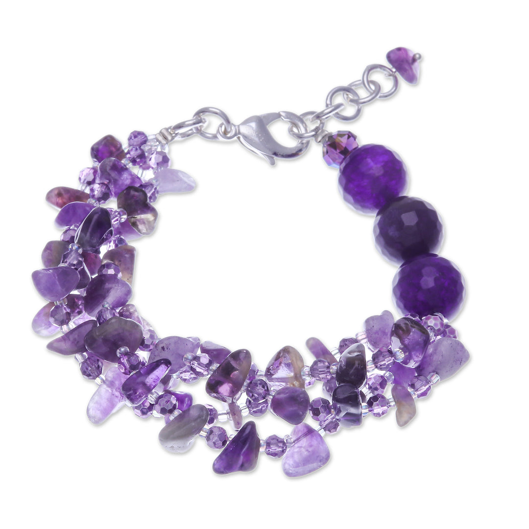 Purple-Toned Amethyst and Chalcedony Beaded Strand Bracelet - Wise Jewels