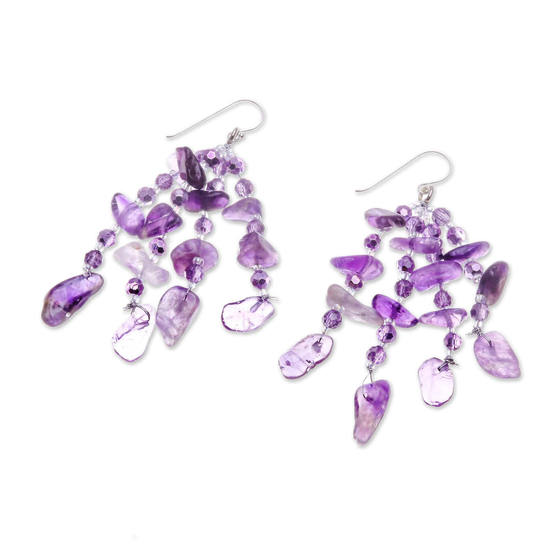 Purple-Toned Amethyst and Glass Beaded Waterfall Earrings - Wise Jewels