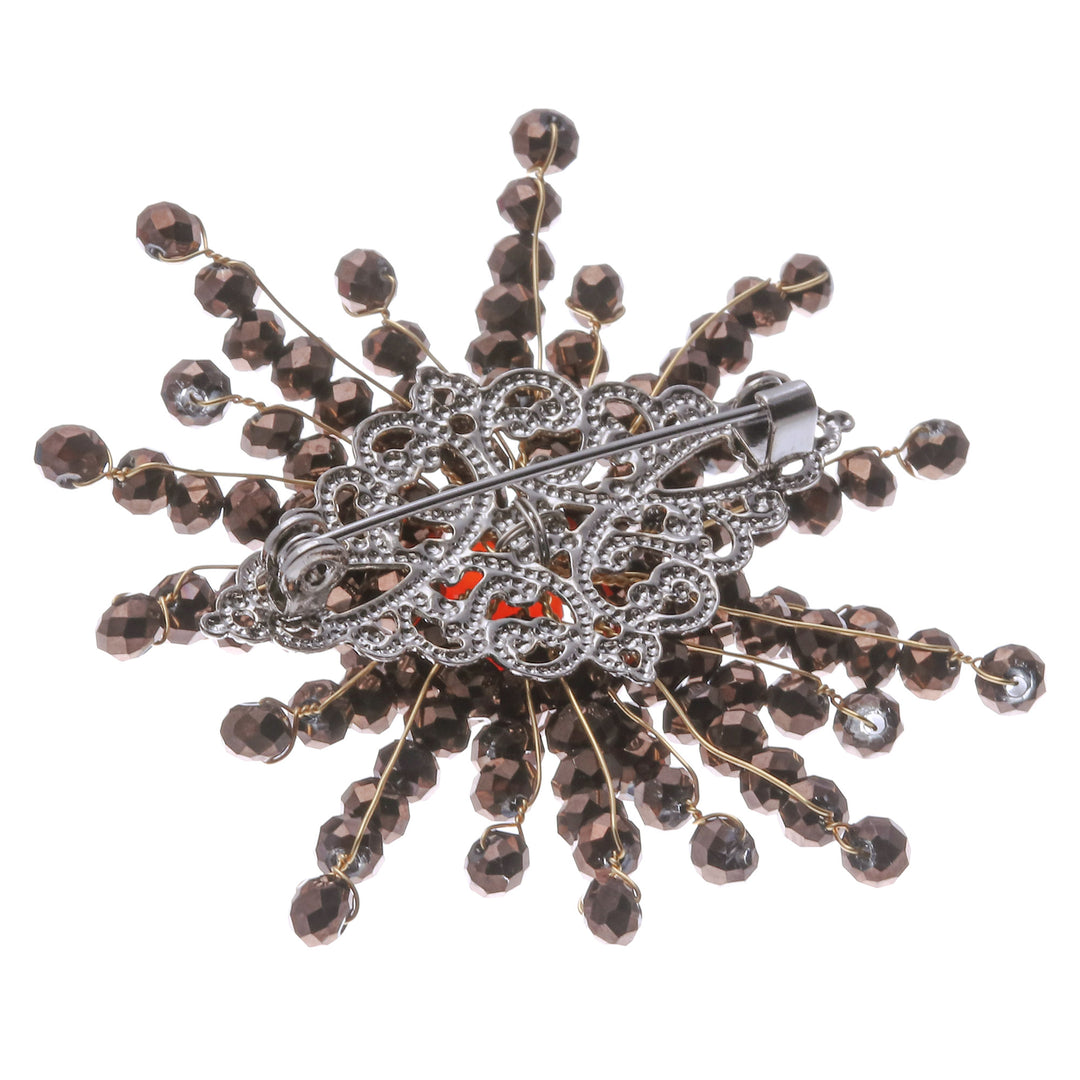 Star-Shaped Orange Chalcedony and Glass Beaded Brooch - The Evening Starlight