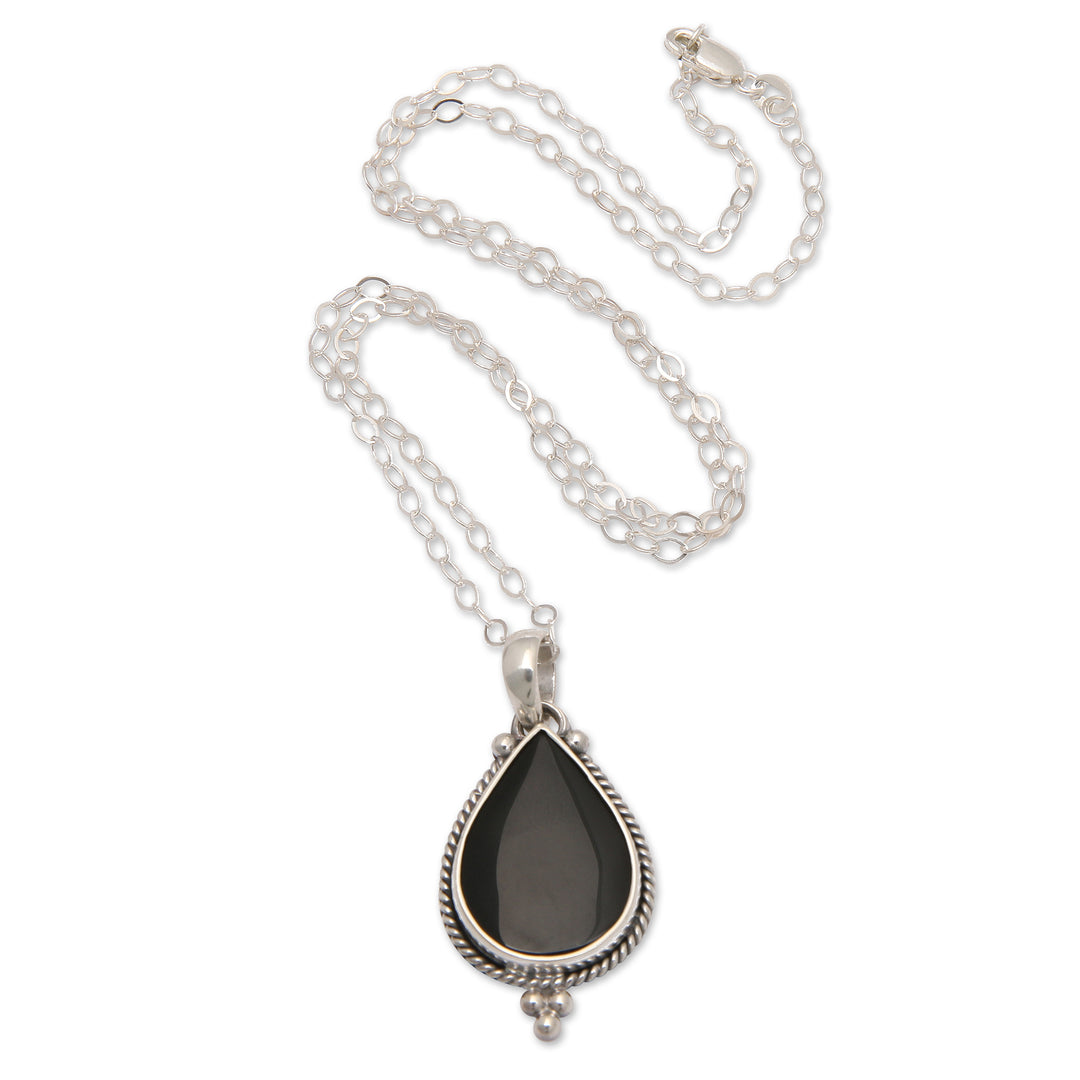 Sterling Silver Onyx Pendant Necklace with Torsade Accents - Tropical Night