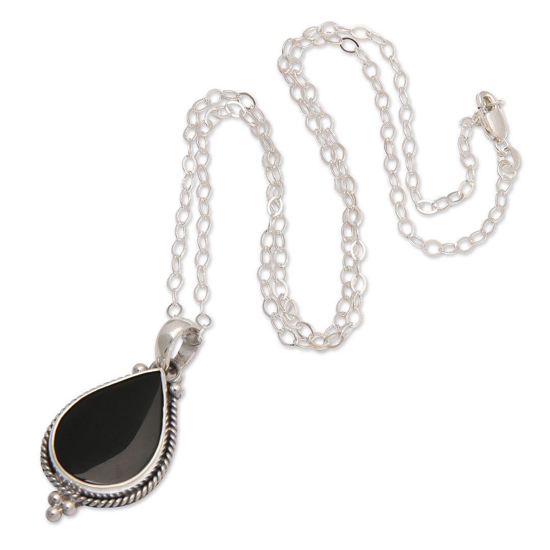Sterling Silver Onyx Pendant Necklace with Torsade Accents - Tropical Night