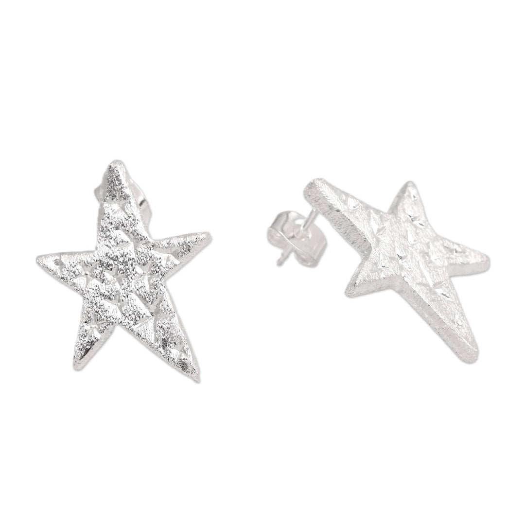 Brushed-Satin Finished Star-Shaped Drop Earrings - Bold Celebrity