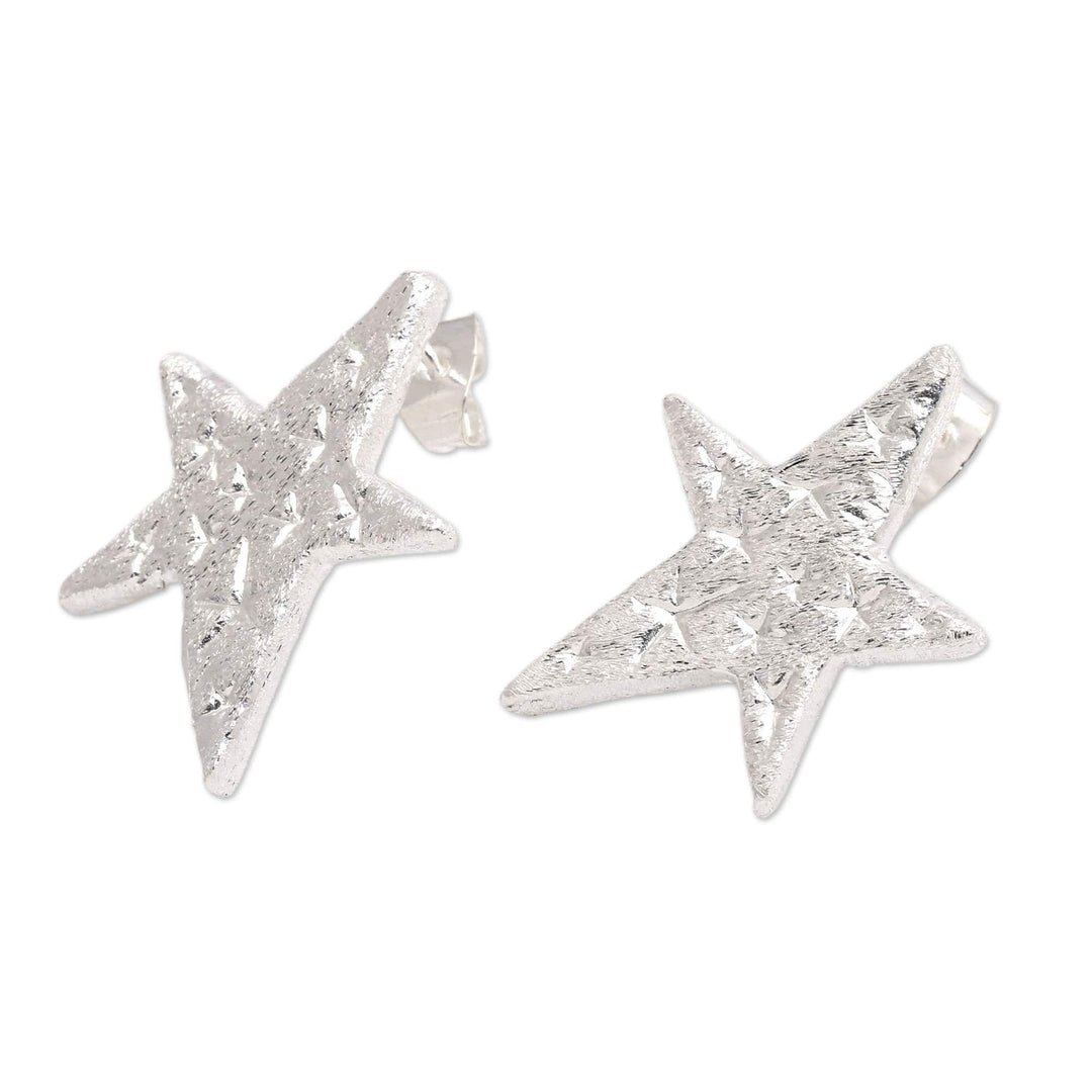 Brushed-Satin Finished Star-Shaped Drop Earrings - Bold Celebrity